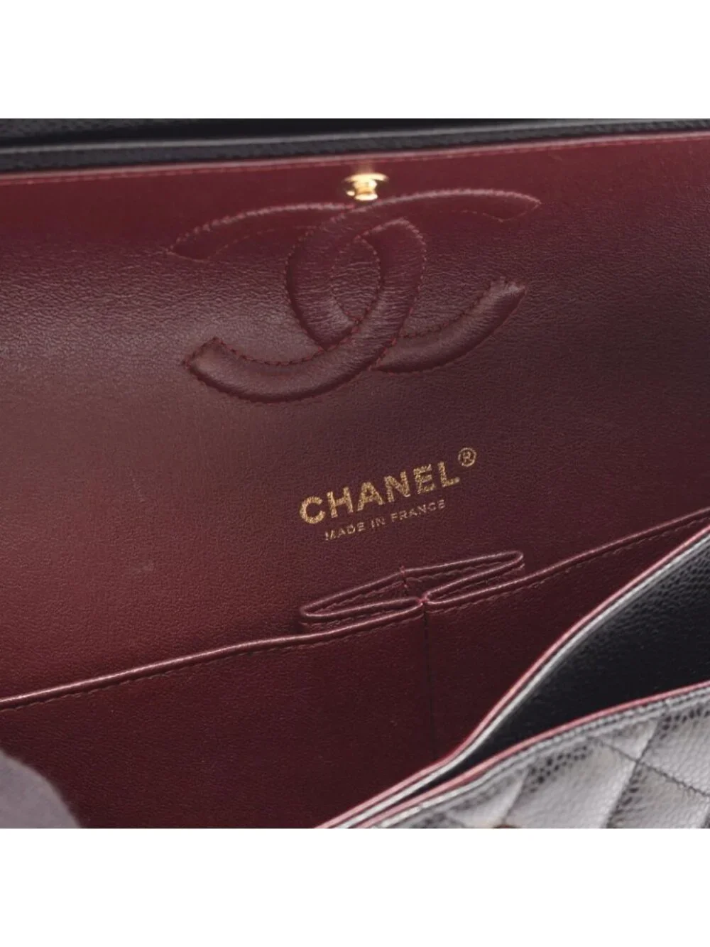 Chanel Shoulder Bag Quilted Double Flap Black Caviar Leather Chain